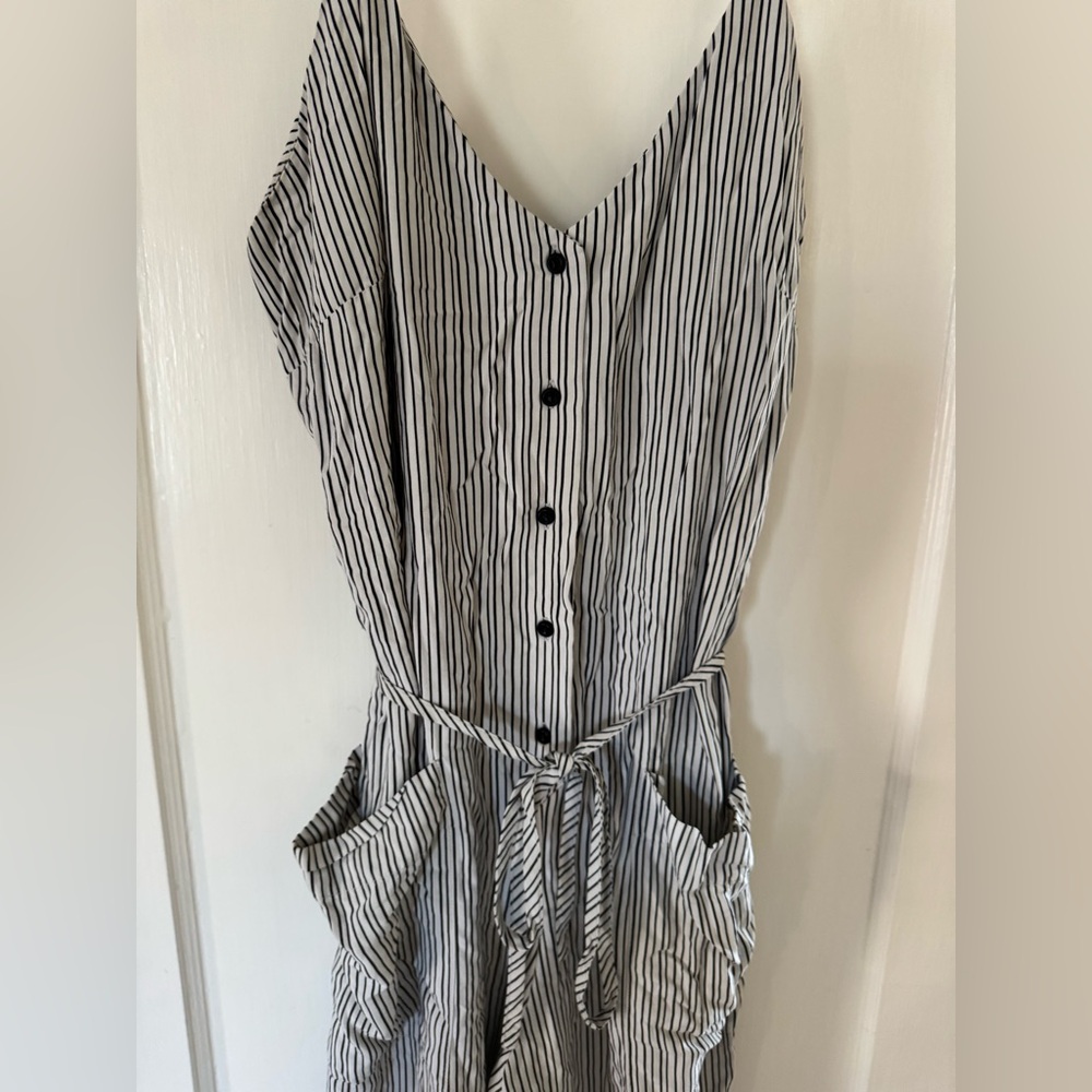 Black and White Striped Button-Down Jumpsuit